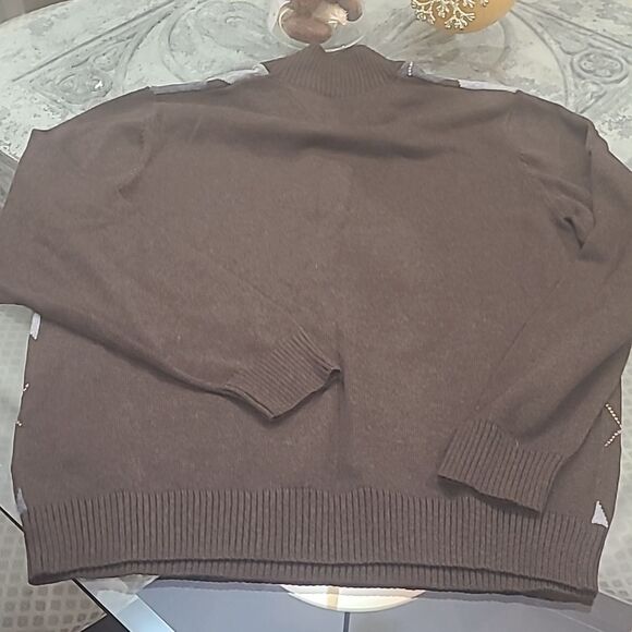 TOMMY HILFIGER NEW MOCK NECK WAFFLE KNIT BROWN SWEATER MEDIUM - Picture 5 of 7